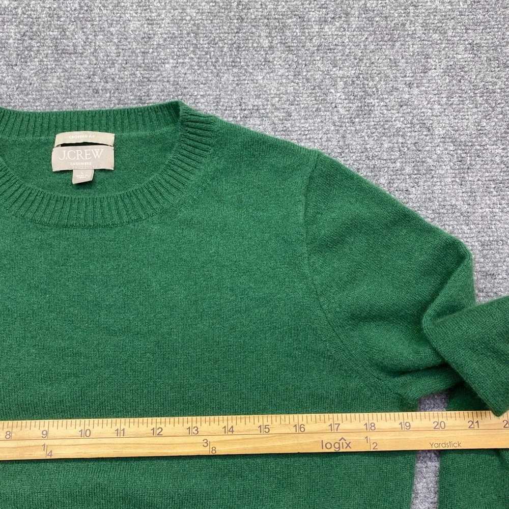 J.Crew Cashmere Cropped Fit Sweater Green Crewneck Balloon Sleeve Sz L Boho